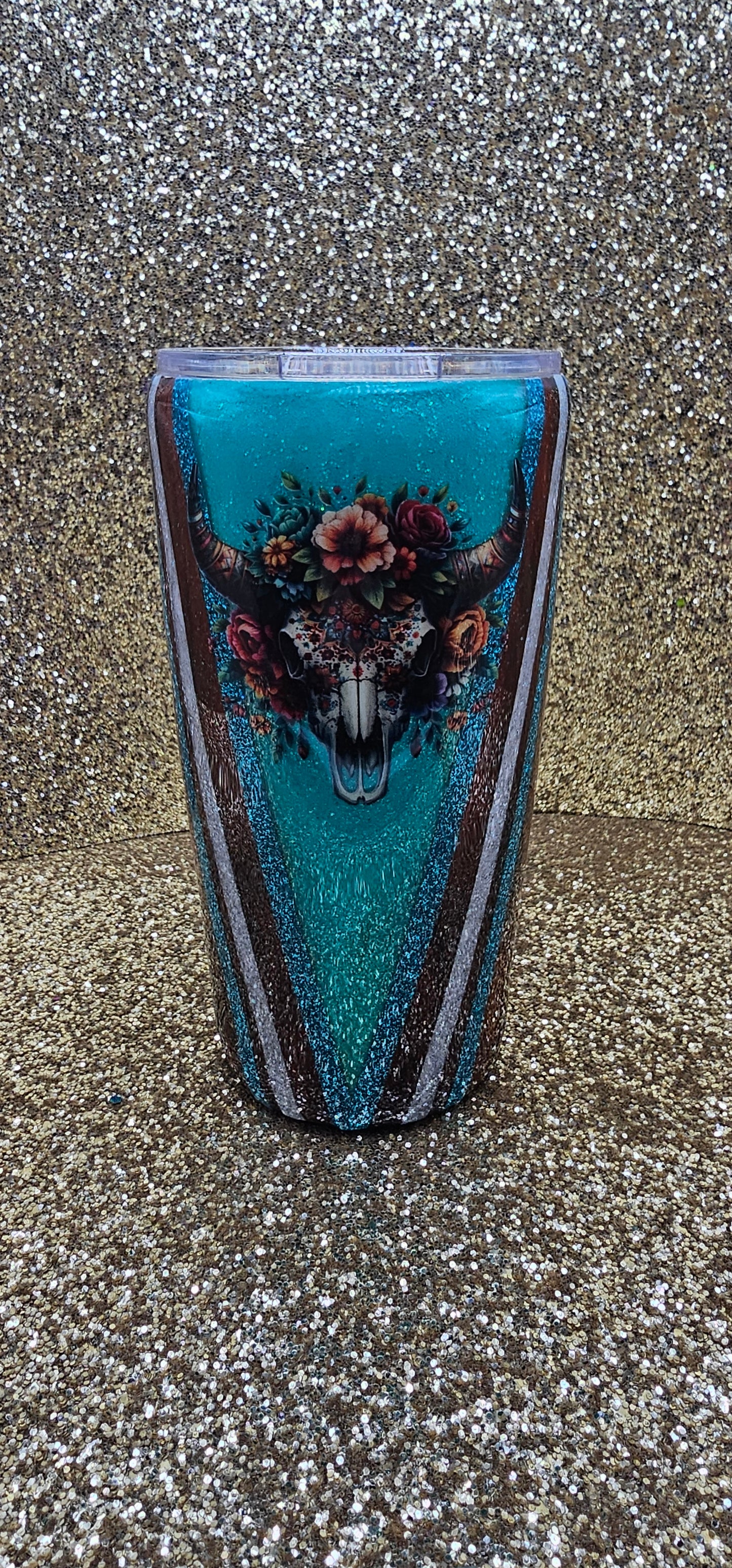 20oz Pinstripe Wood Grain Cowskull