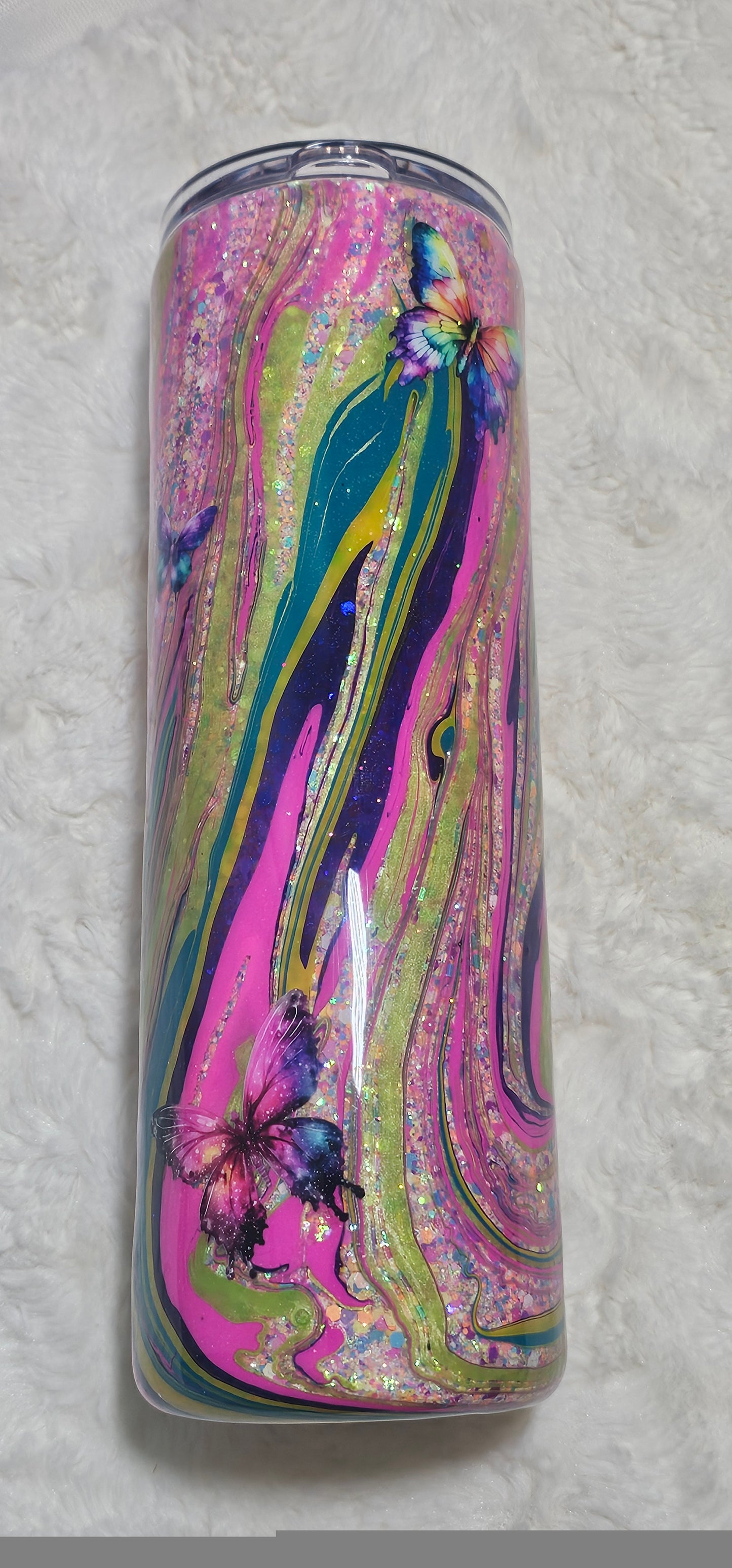 30oz Skinny Neon Butterfly