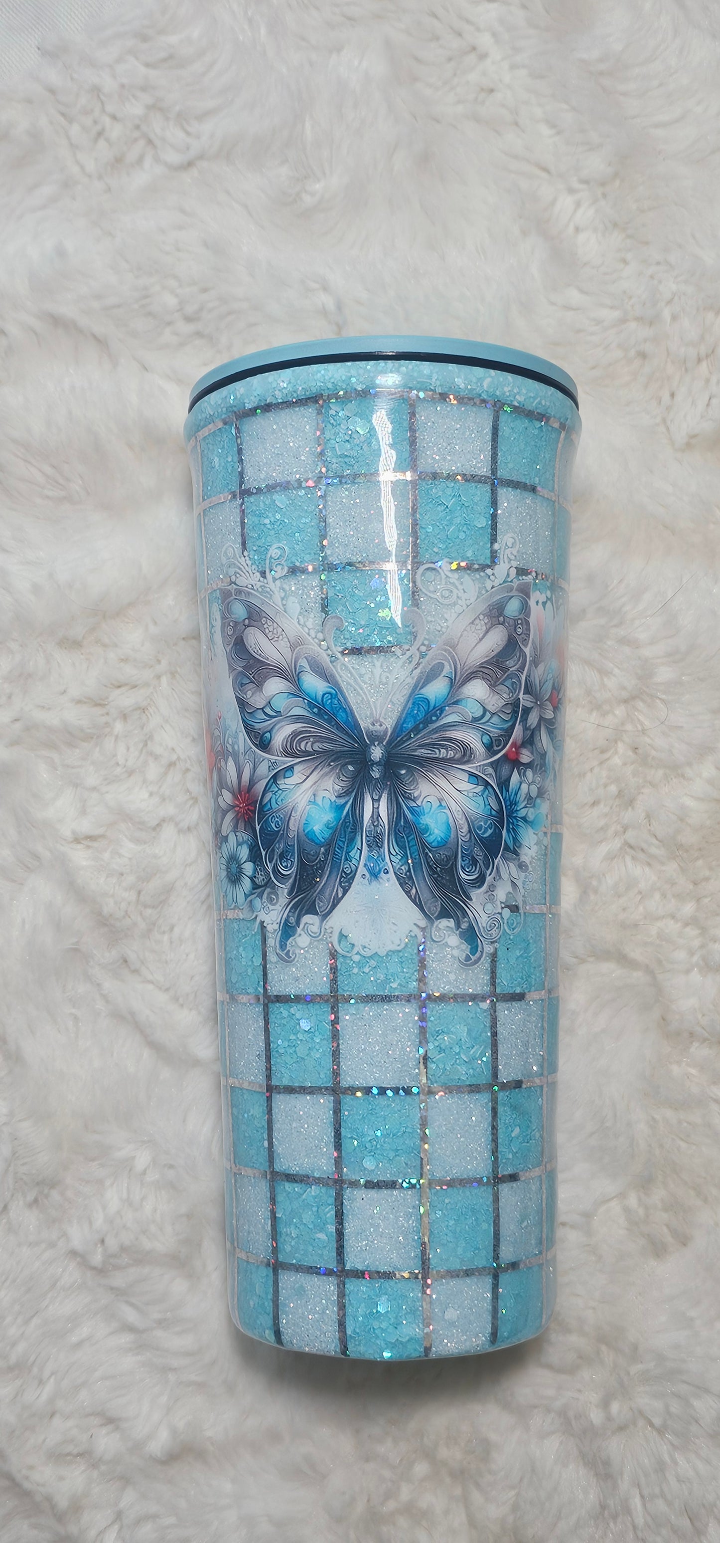 22oz Butterfly Checkered Tumbler