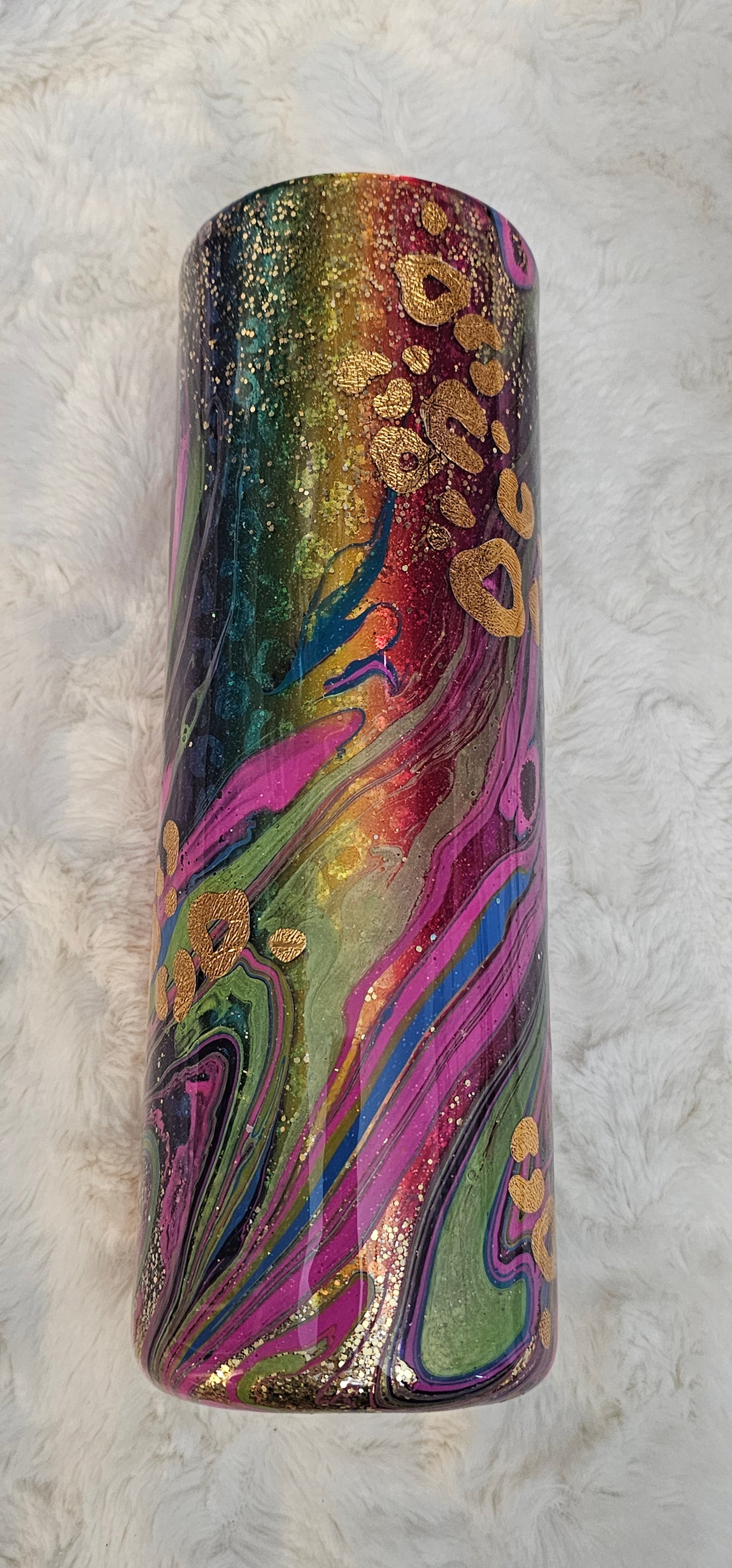 30oz Skinny Rainbow Leopard